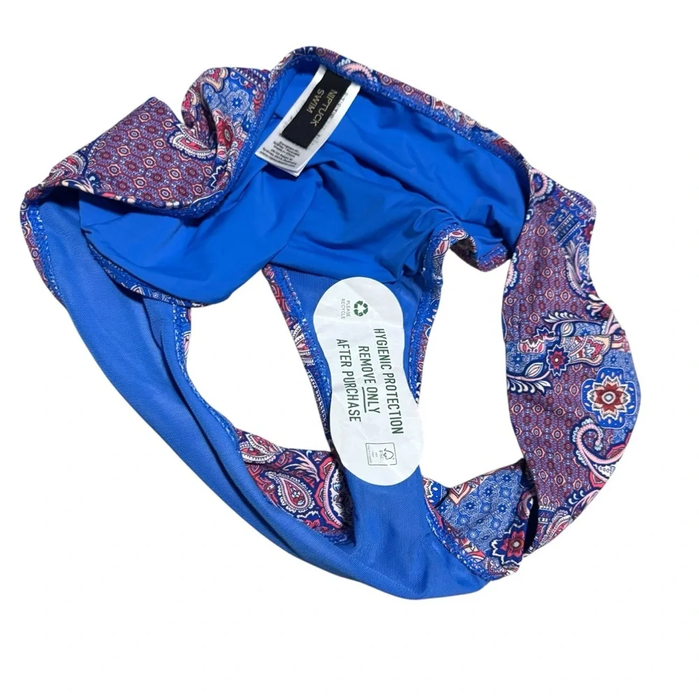 Nip Tuck Swimwear Paisley NWT‎ Mid Rise Bikini Bottoms Sz 14 Blue Full Coverage - Picture 11 of 12